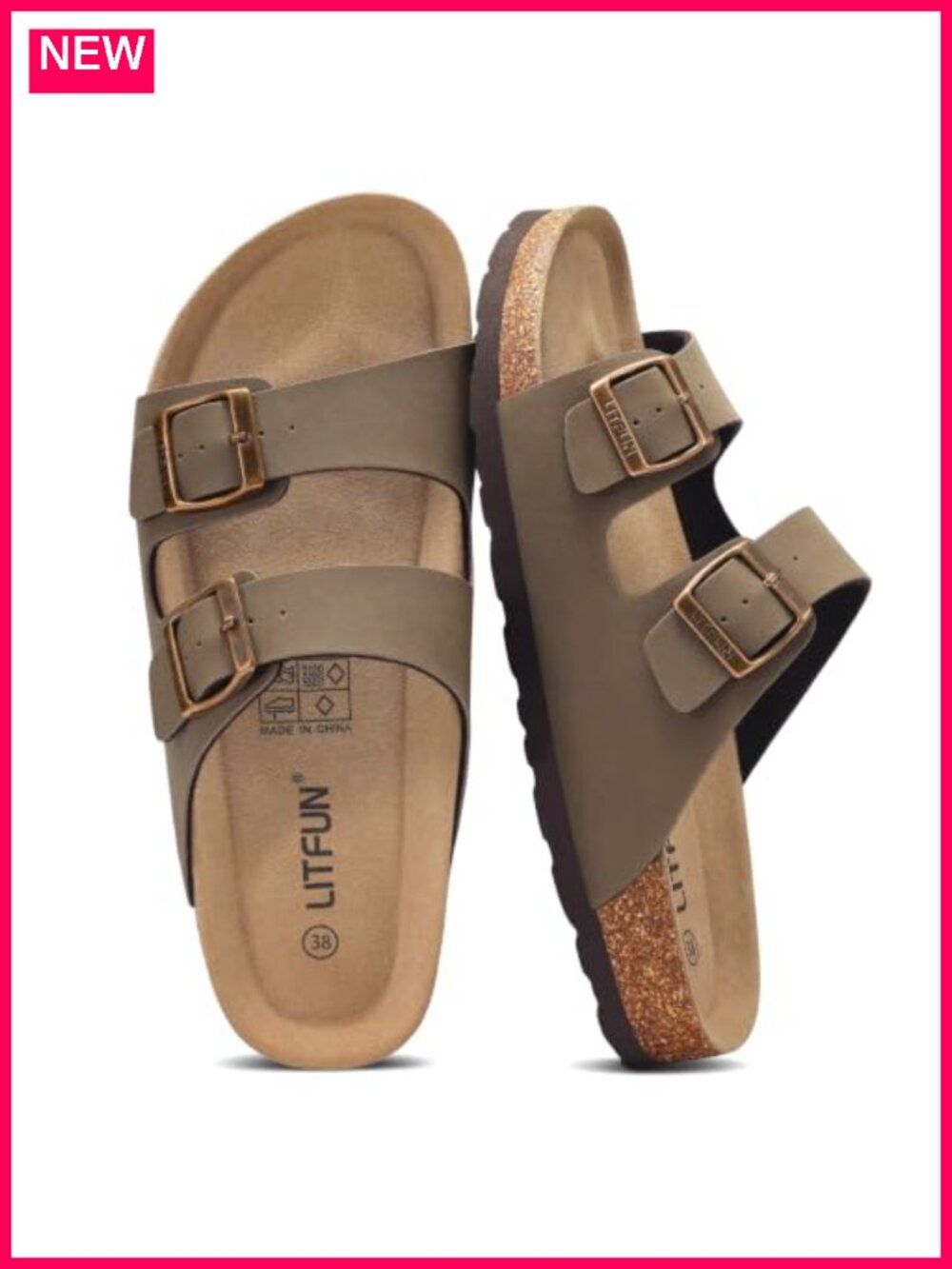 Unisex Cork Footbed Slides Sandals with Adjustable Buckles for Women Men